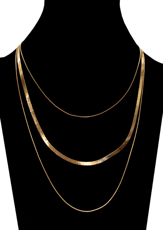 Triple Strand Chain Gold Necklace
