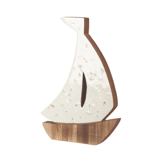 Cream and Natural Wood Sailboat 10"