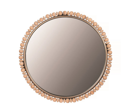 Round Mirror with Natural Wood Beaded Trim 24" **Store Pickup Only**
