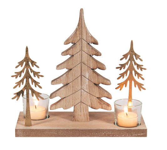 Gold and Wood Treescape with Candle Holders