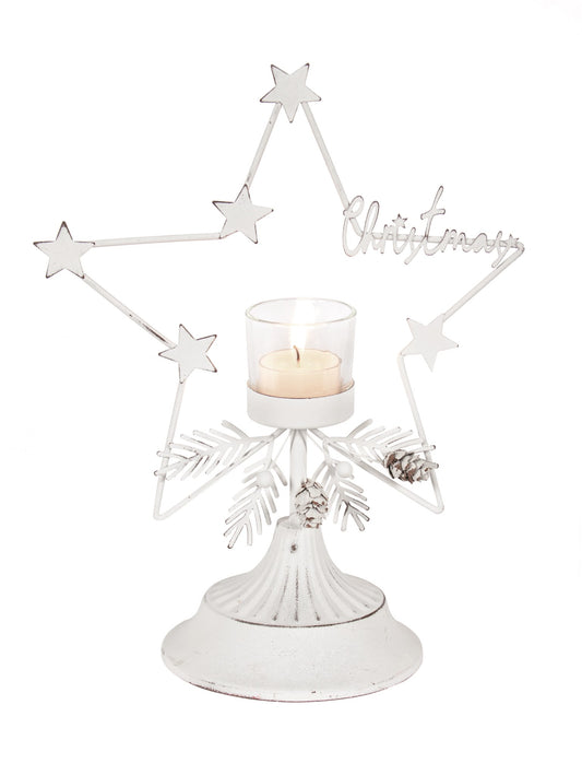 Wire White Star Tea-Light Holder