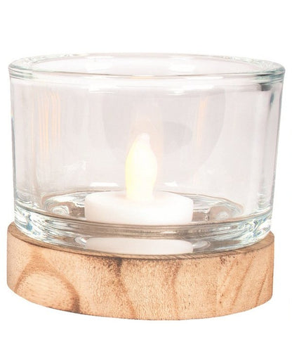 Glass Tealight on Wooden Base 3 Assorted
