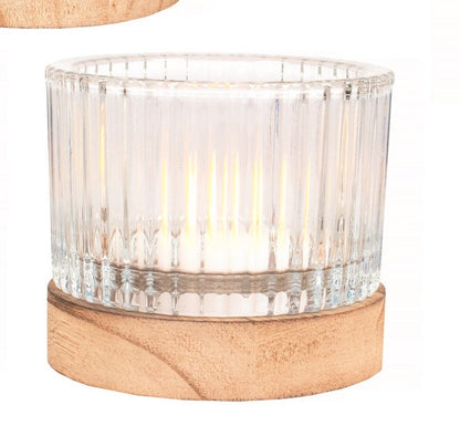 Heavy Glass Candle Holder with Wooden Base (3 Styles)