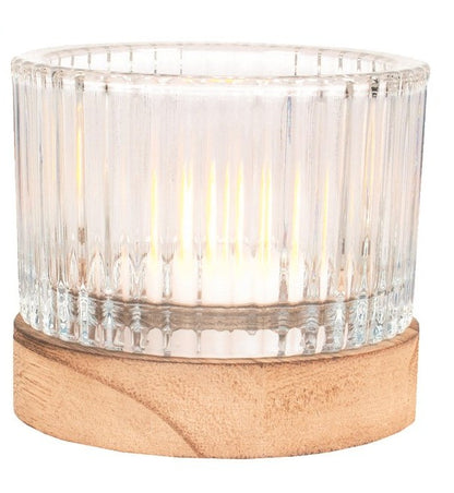 Glass Tealight on Wooden Base 3 Assorted
