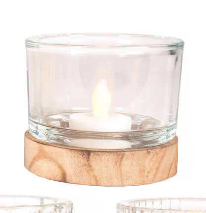 Heavy Glass Candle Holder with Wooden Base (3 Styles)