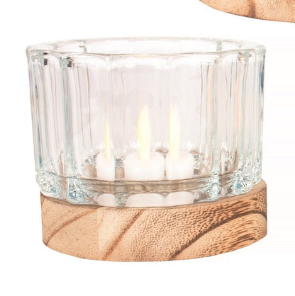 Heavy Glass Candle Holder with Wooden Base (3 Styles)