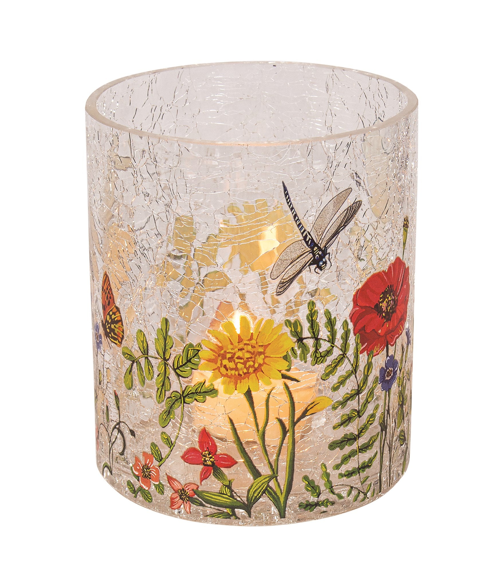 Clear Crackle Votive Holder w Wildflowers - Joshua & Company