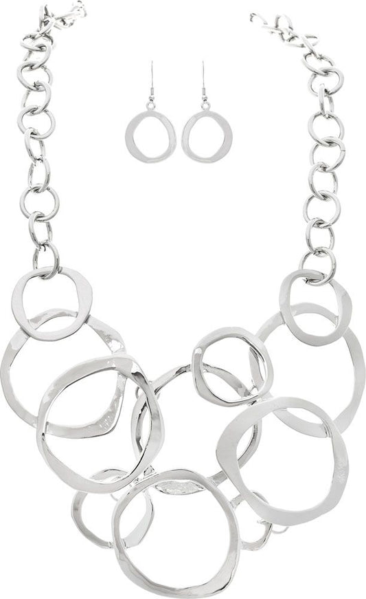 Rain - Silver Overlaid Circles Bib Necklace Set