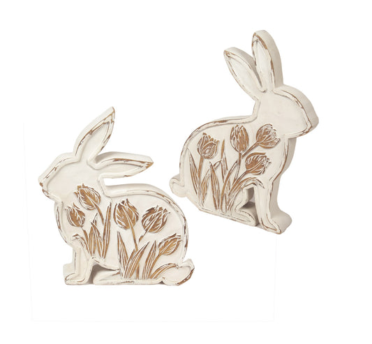 White Rabbit Figurine with Tulips - 2 sizes