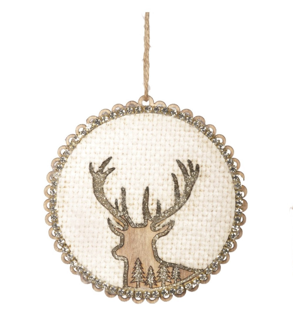 Wood and Chenille Disk Ornaments with Deer Cutouts