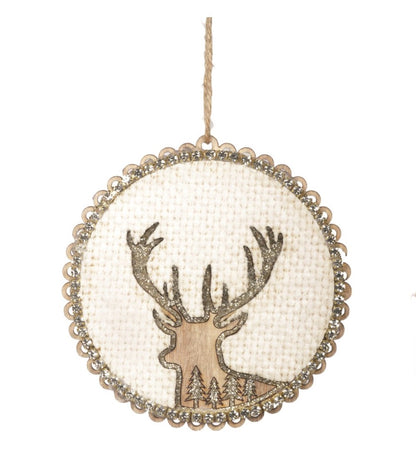 Wood and Chenille Disk Ornaments with Deer Cutouts