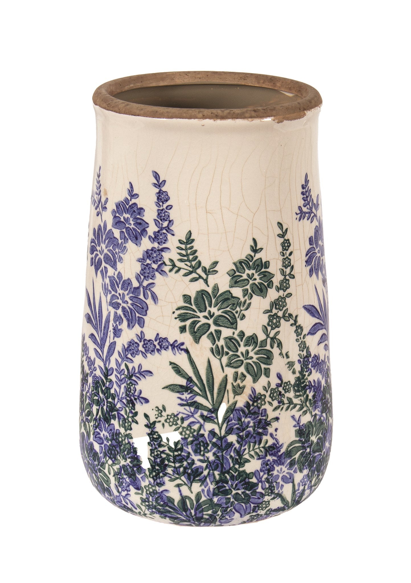 Blue Floral Crackle Vase 9"