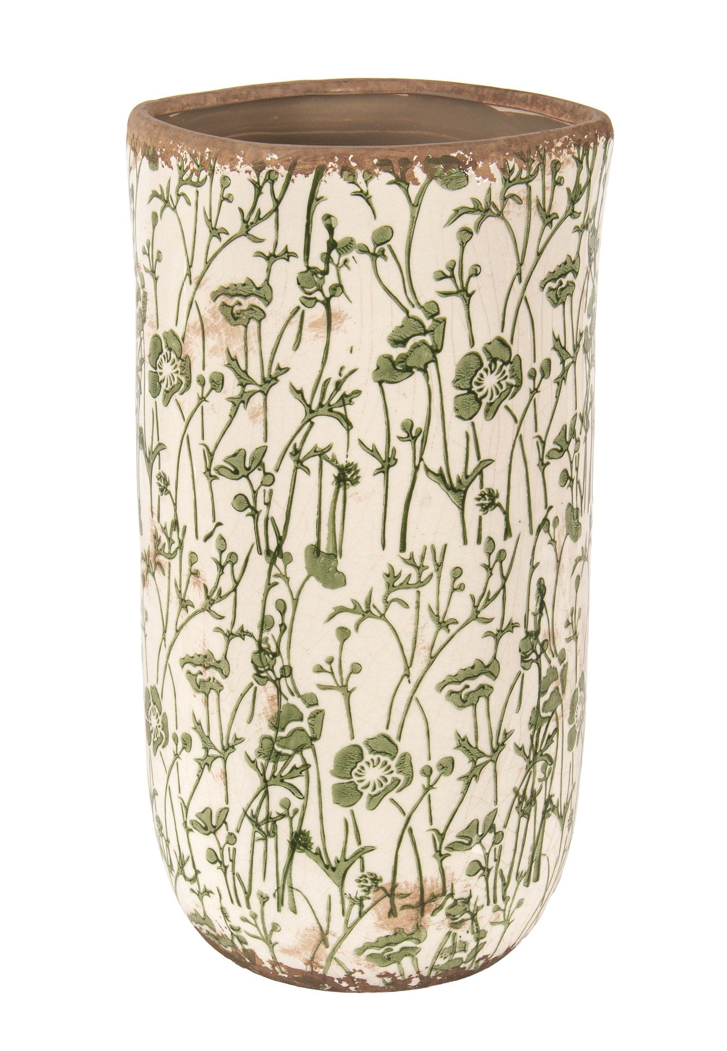 Green Floral Crackle Vase