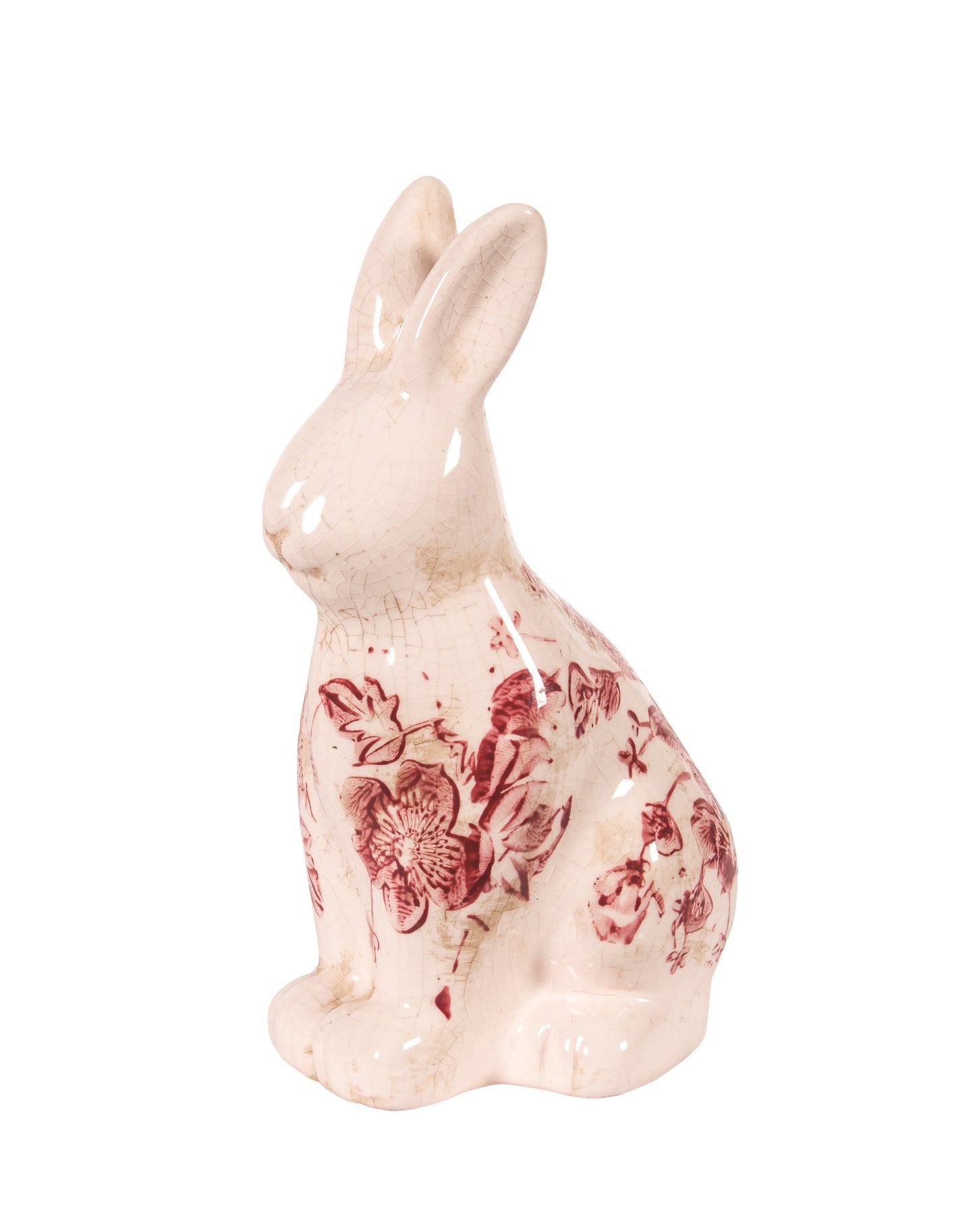 Ceramic Ivory Bunny with Pink Toile 8"