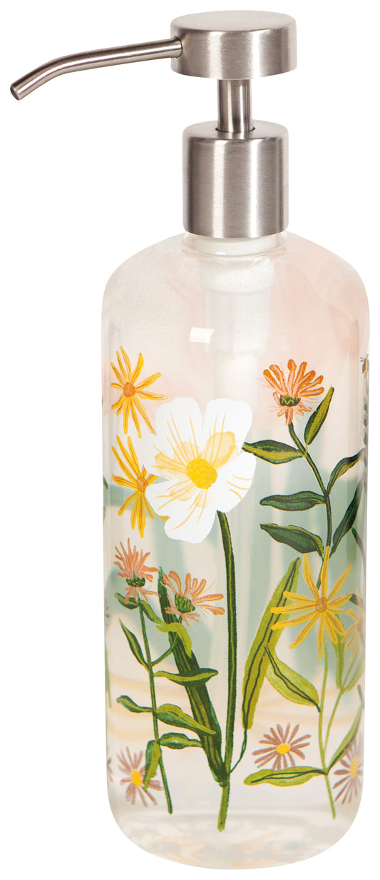 Bees and Blooms Glass Soap Pump