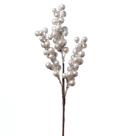 White Berry Spray with Silver Glitter 13"