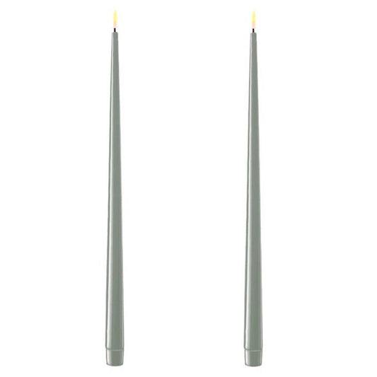 Glossy Salvie Green Wetlook LED Tapers 15" (Set of 2)