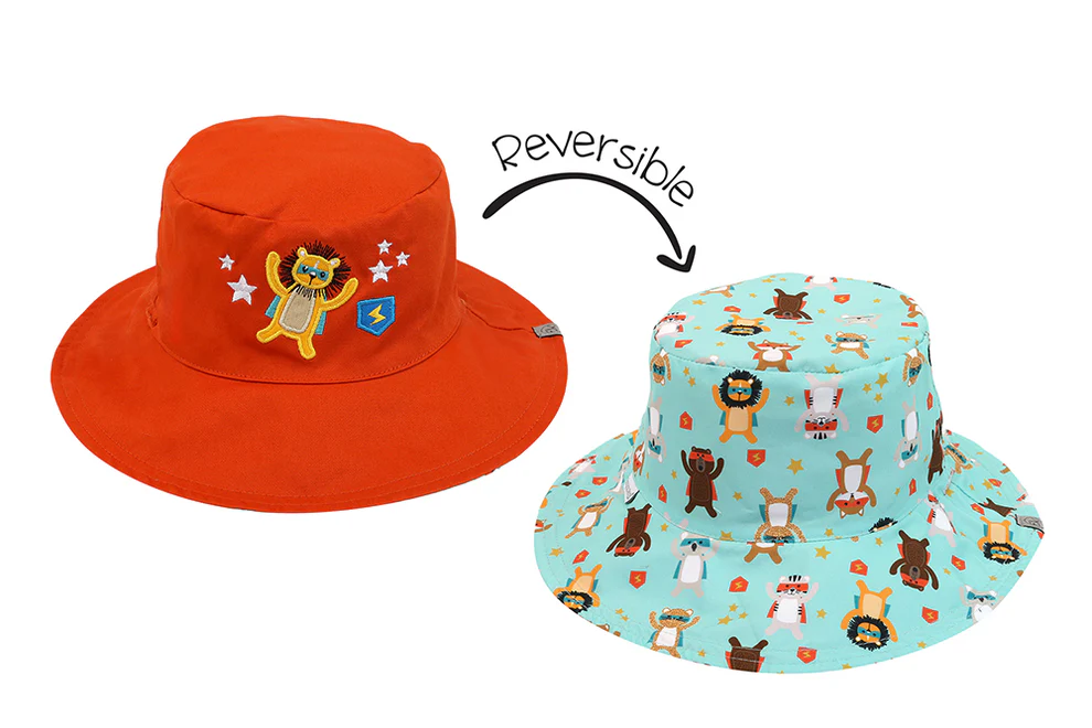 Flapjack Kids Reversible Sun Hat - Animal Superhero