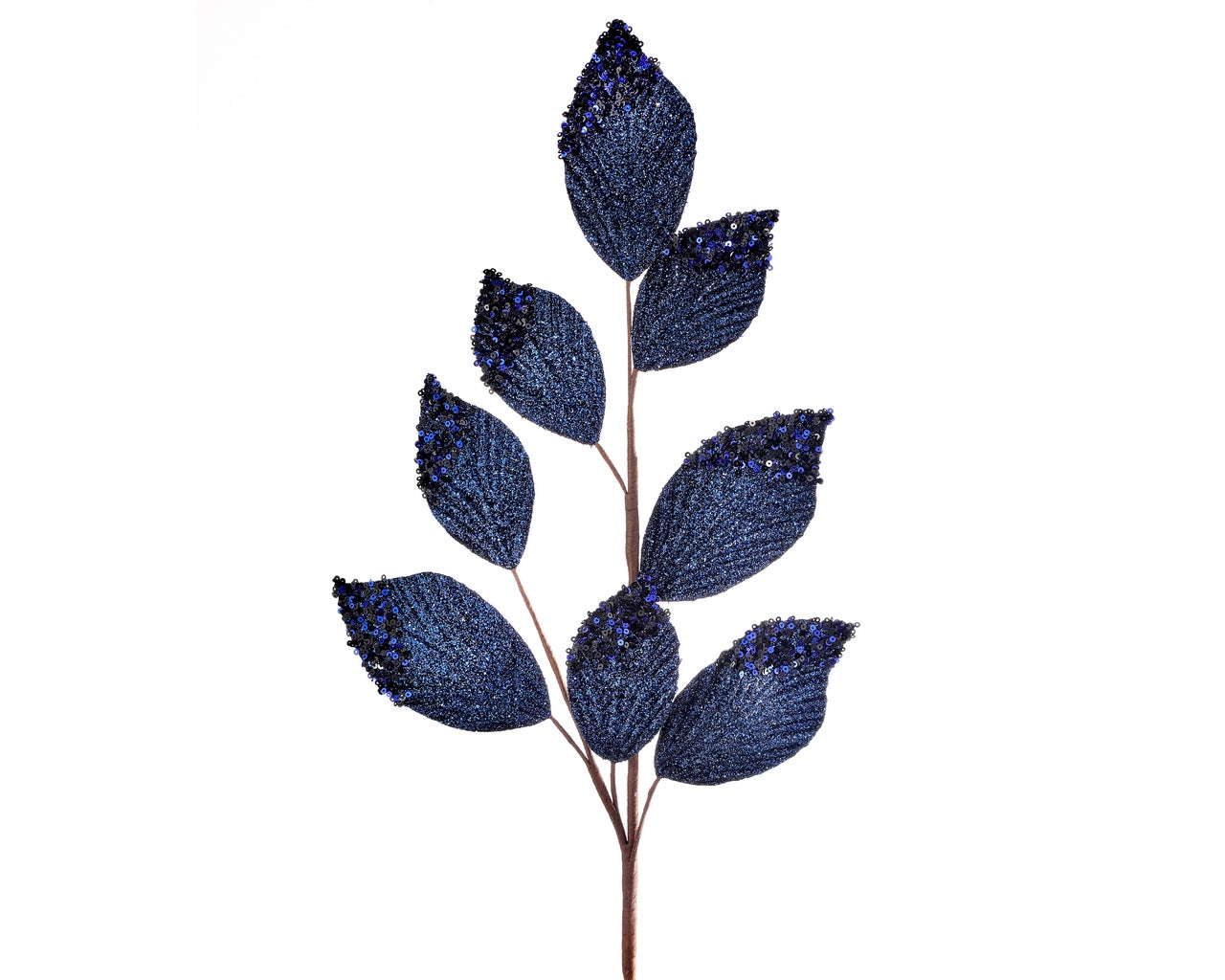 Glitter/Sequin Tip Leaf Spray 26″ – Midnight Blue