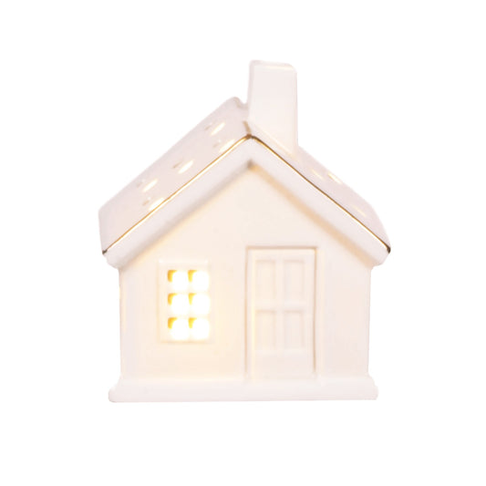 Ceramic LED House with Gold Trim 4"