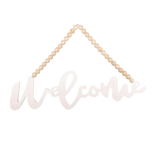 Welcome Hanging Sign with Wood Beads