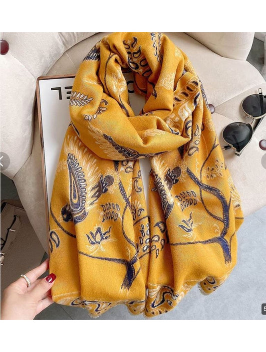 Yellow with Blue Blanket Scarf