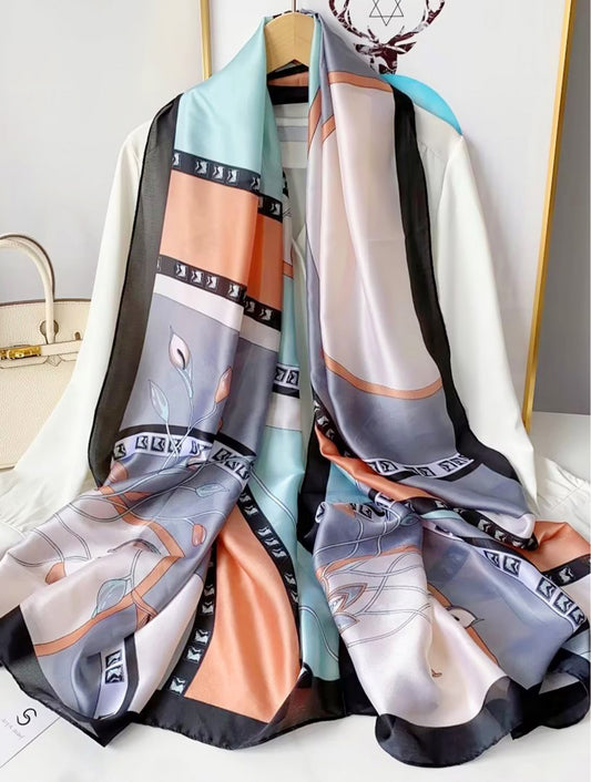 Teal, Cream, Grey and Terracotta Scarf