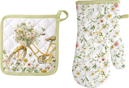Wildflower and Butterfly Oven Mitt and Pot Holder Set