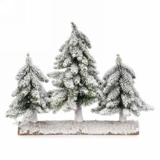 Three Snow Pine Trees on Log
