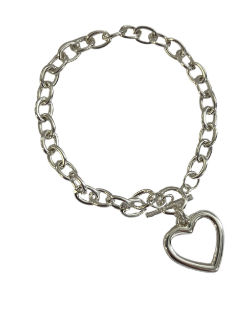 Silver Bracelet with Hanging Heart