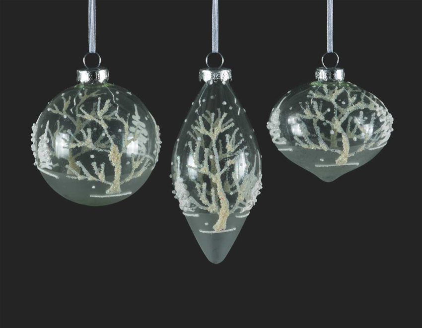 Frosted Glass Ornament with White Trees (Assorted)