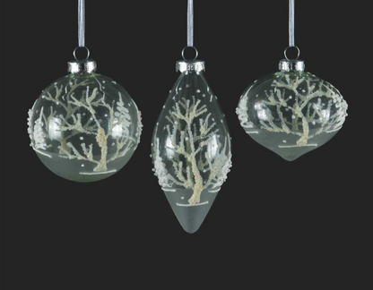 Frosted Glass Ornament with White Trees (Assorted)