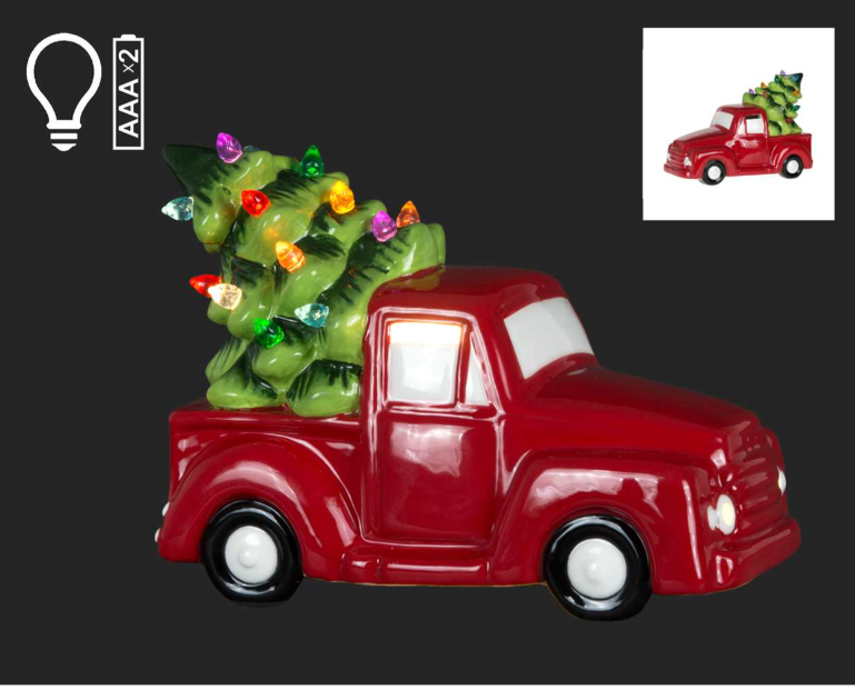 Red Truck with Holiday Tree LED