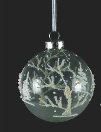 Frosted Glass Ornament with White Trees (Assorted)