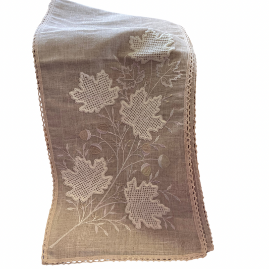 Natural with White Embroidery Runner