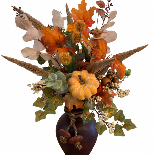 Autumn Arrangement in Brown Pot with Wooden Rope *Pick Up Only