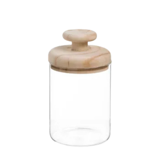 Glass and Natural Wood Canister