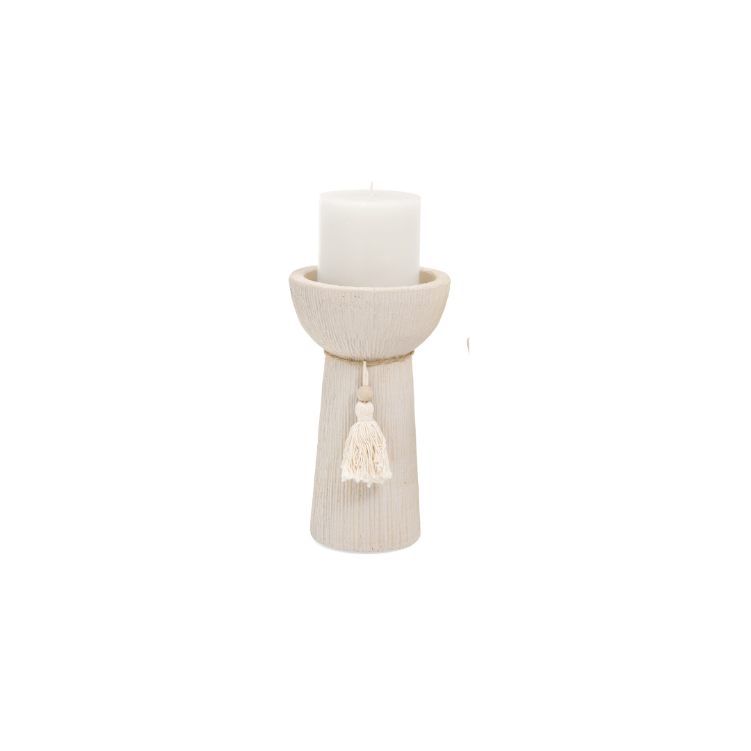 Beige Candle Holder with Tassel - Large