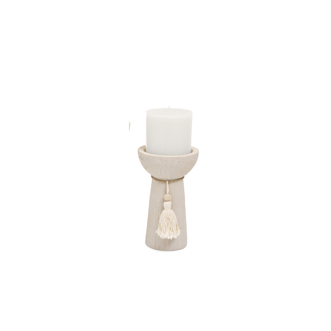 Beige Candle Holder with Tassel - Small