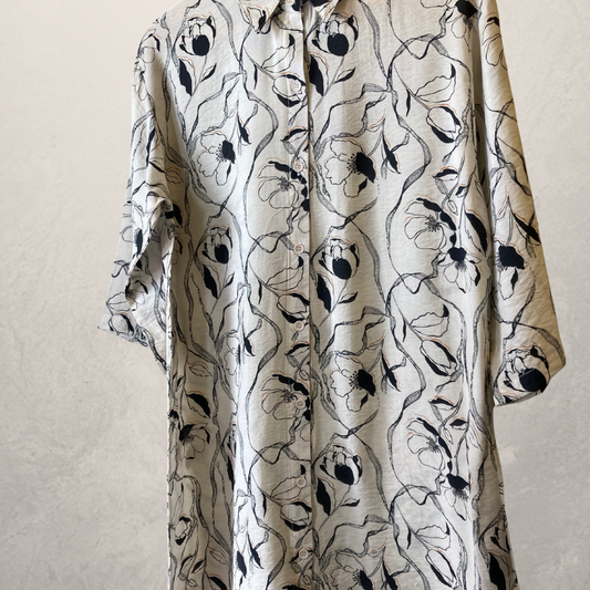 Taupe with Black Print Blouse