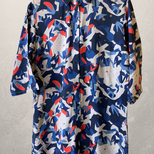 Navy with Red Print Blouse