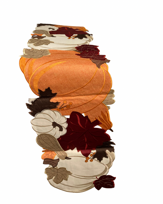 Large Pumpkin and Leaves Cutwork Table Runner