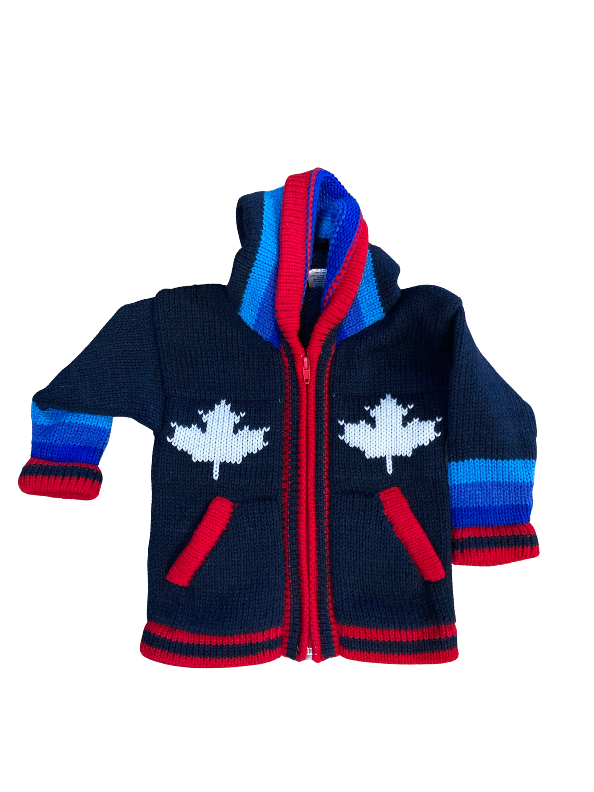 Children's Maple Leaf Sweater - Navy, Light Blue, Red
