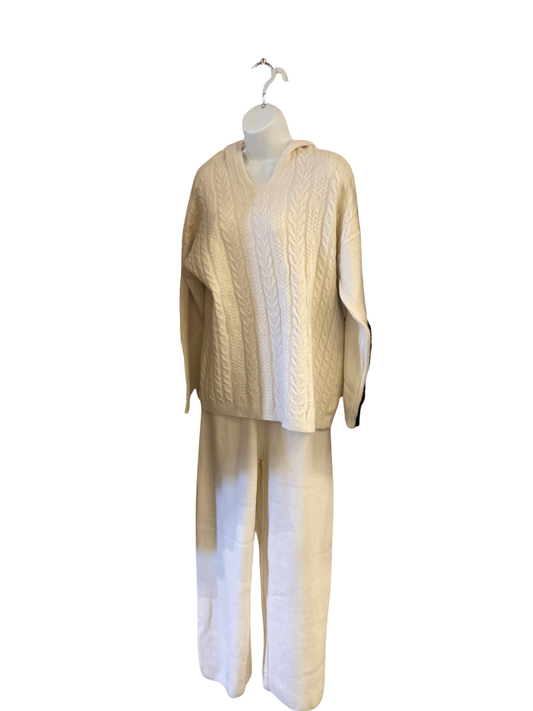 Cream Cable Knit Sweater with Hood and Pant Set