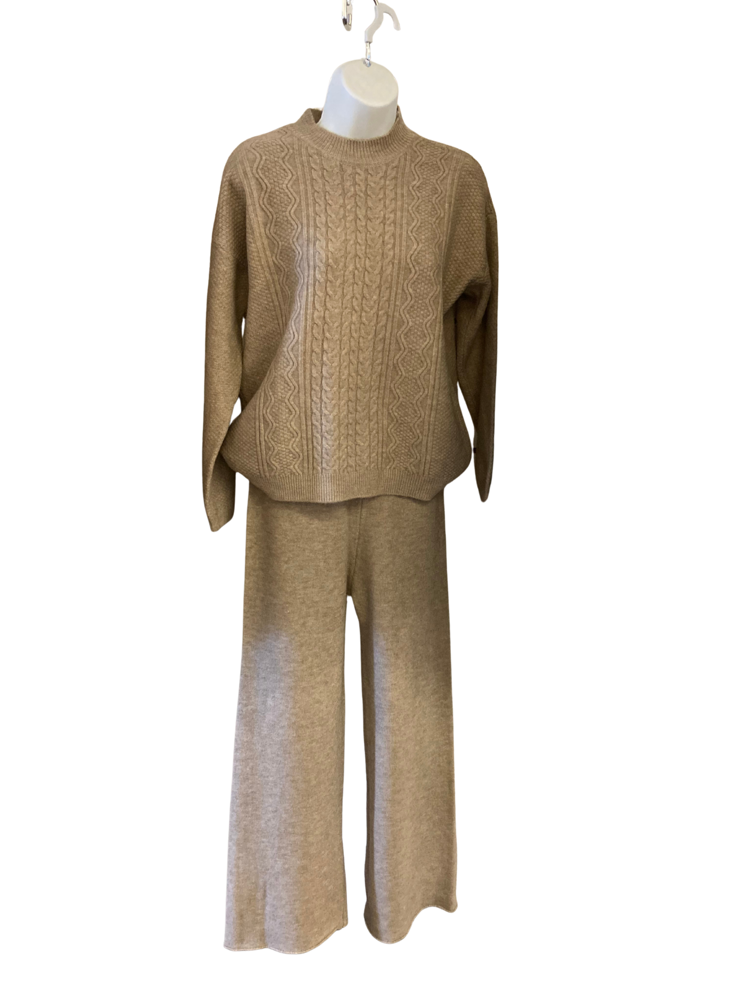 Beige Cable Knit Sweater and Pant Set