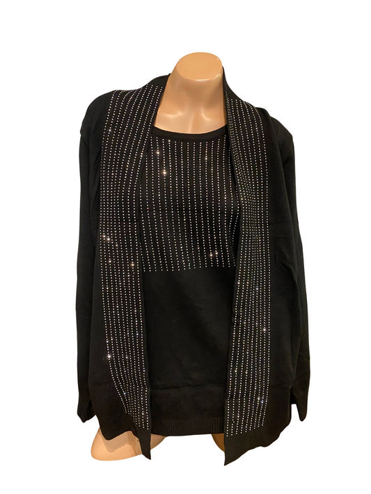 Black and Silver Cardigan attached top