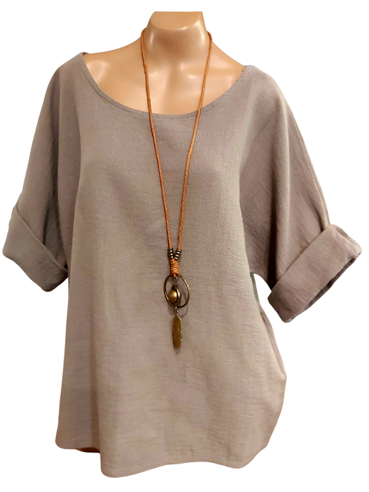 Taupe Cotton Top - Joshua & Company