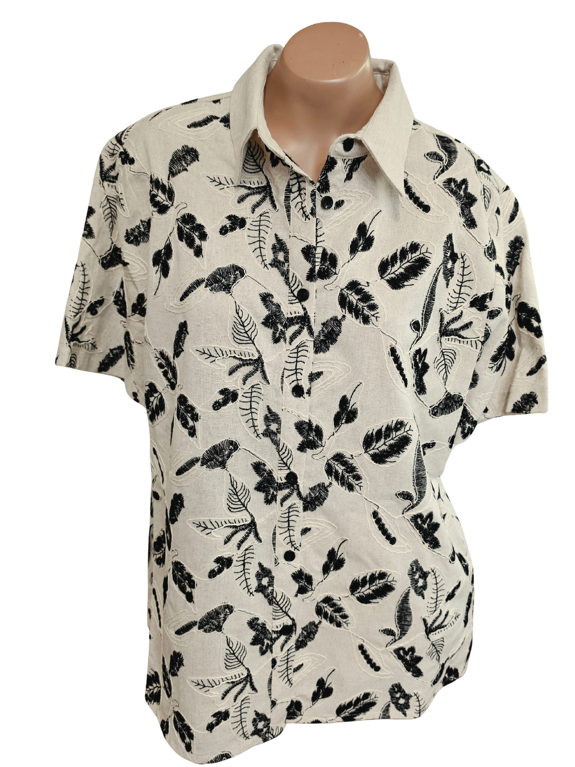Beige Top with Black Applique - Joshua & Company