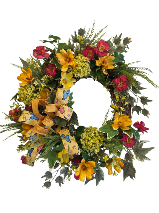 Pink and Yellow flowers with Ivy Wreath - Joshua & Company