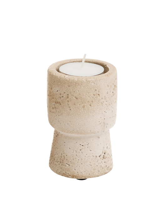 Travertine-Look Candle Holder - Small